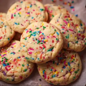 Delicious Funfetti Cookies topped with colorful sprinkles