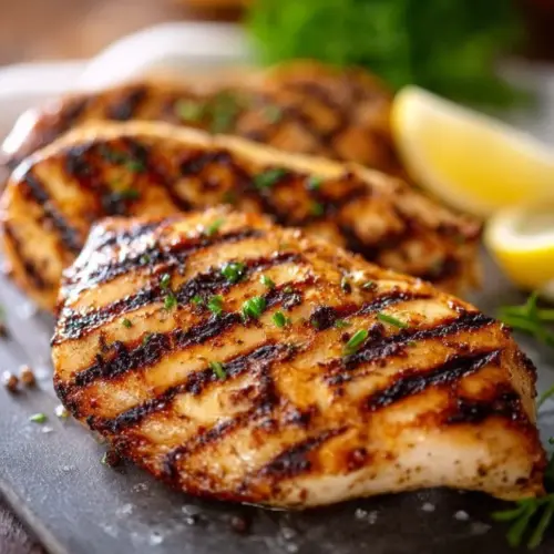 Delicious grilled chicken breast marinated for perfect flavor