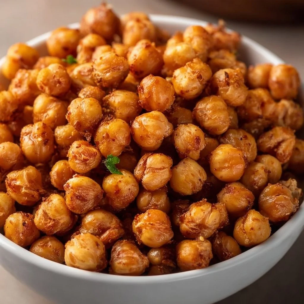 Crispy healthy air fryer chickpeas in a bowl, ready to serve as a nutritious snack.