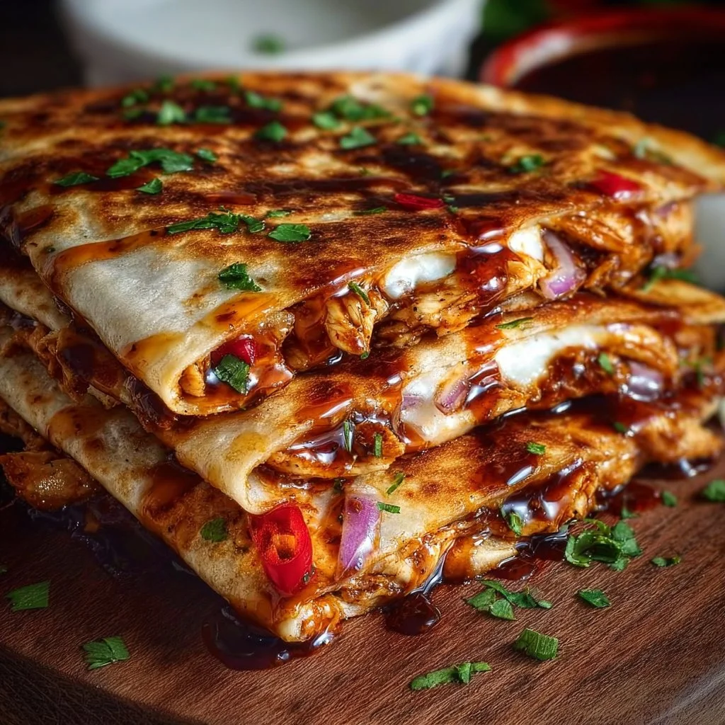 Hot Honey BBQ Chicken Quesadilla served with fresh ingredients
