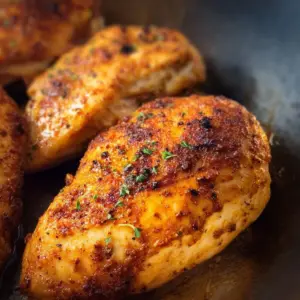 Delicious Instant Pot chicken breast garnished with herbs on a plate.