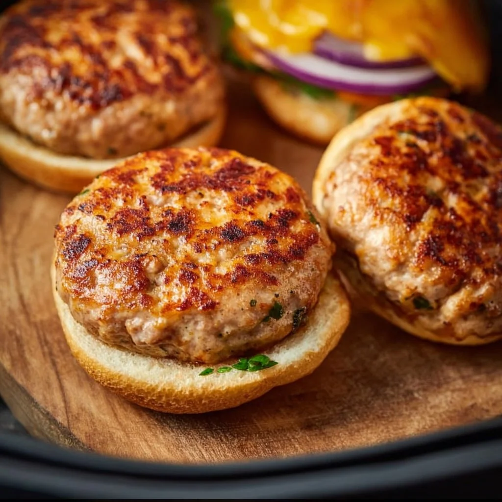 Juicy air fryer turkey burgers cooked to perfection