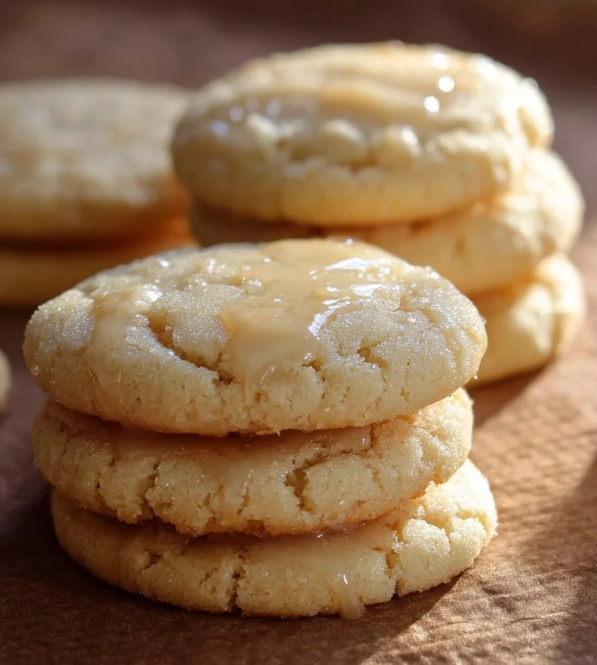 Kentucky Butter Cake Cookies with a buttery glaze on a white plate