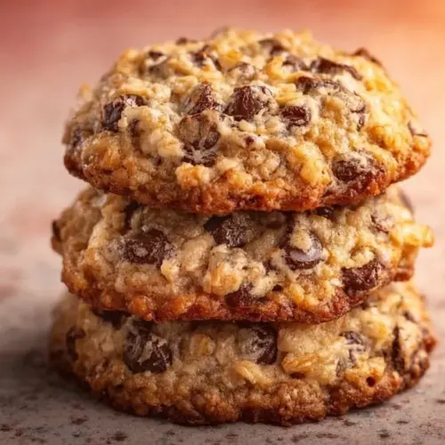 Plate of Laura Bush's Cowboy Cookies, featuring oats and chocolate chips