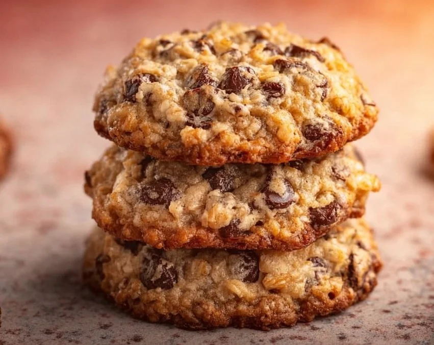 Plate of Laura Bush's Cowboy Cookies, featuring oats and chocolate chips