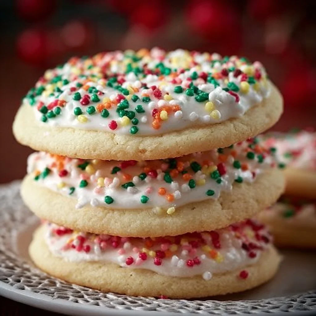 Lofthouse sugar cookies with colorful frosting and sprinkles