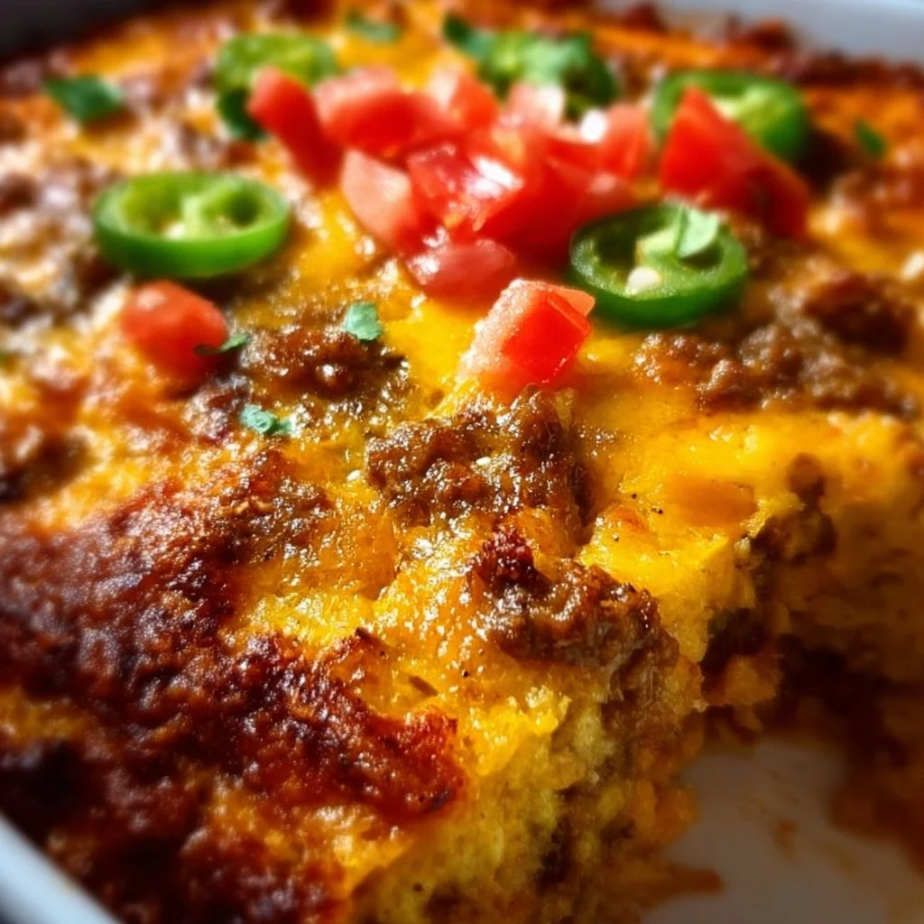 Low carb Mexican casserole topped with cheese and fresh herbs