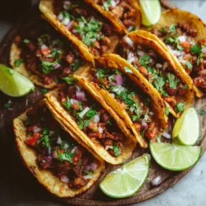 A colorful selection of authentic Mexican street tacos on a wooden table.