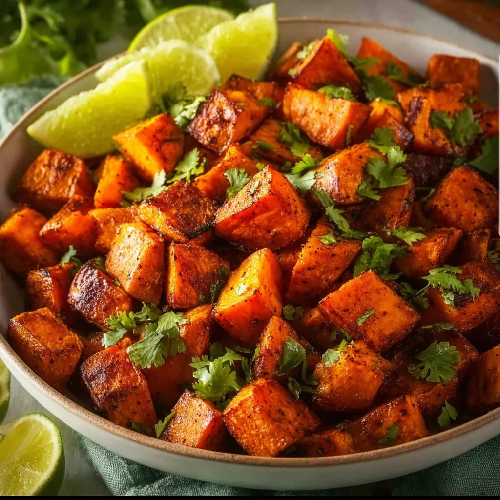 Delicious Mexican sweet potatoes with spices and toppings