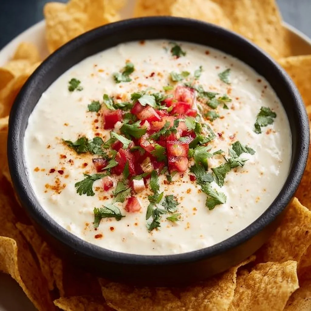 Creamy Mexican white cheese dip served with tortilla chips
