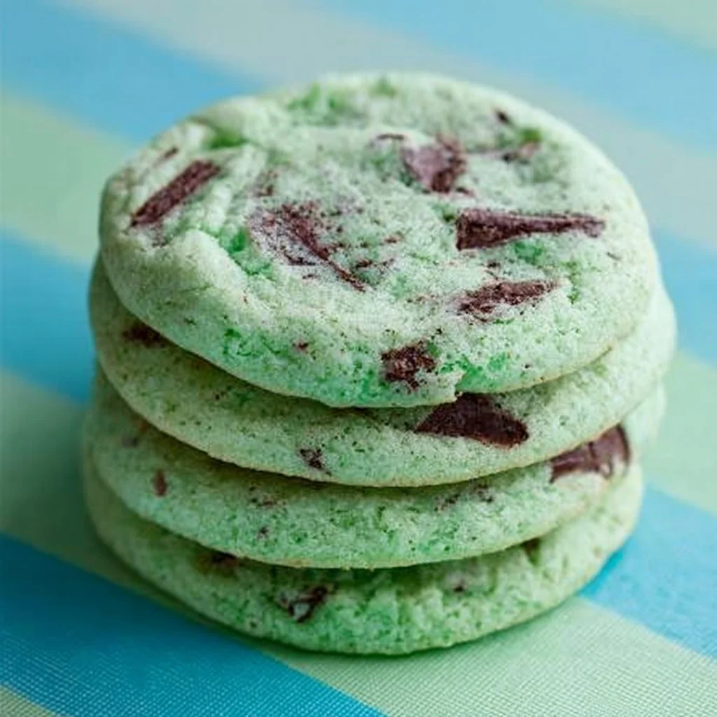 Freshly baked mint chocolate cookies on a cooling rack, showcasing layers of mint and chocolate