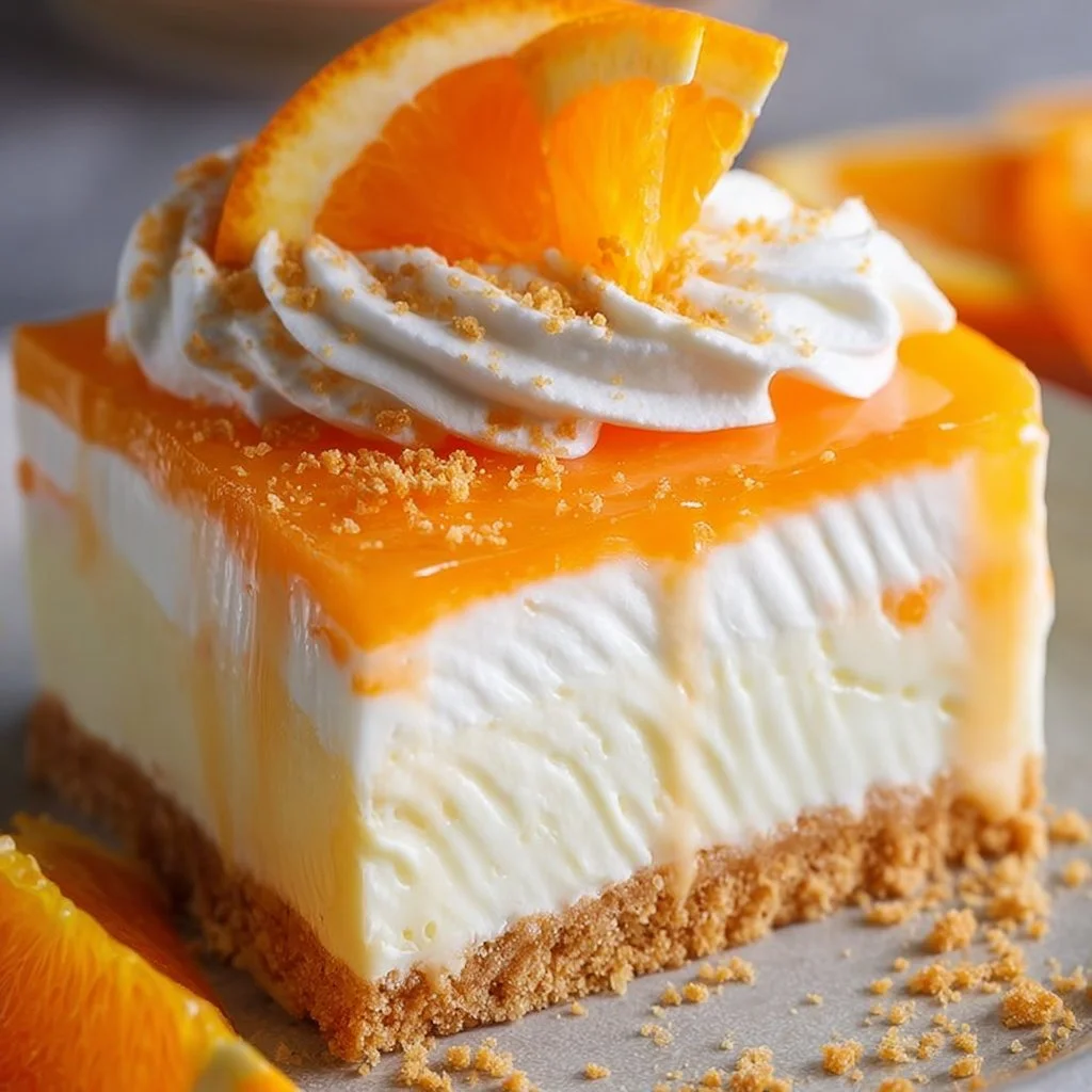 No-Bake Orange Creamsicle Dessert served in a dish, topped with whipped cream and orange zest.