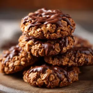 Delicious no bake peanut butter chocolate cookies ready to enjoy.