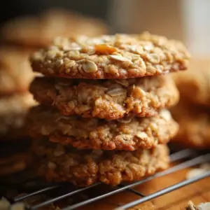 Batch of freshly baked oatmeal butterscotch cookies on a cooling rack