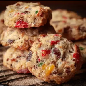 Old-Fashioned Fruitcake Cookies on a festive plate