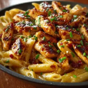 One-Pan Tangy Honey BBQ Chicken Penne served in a bowl