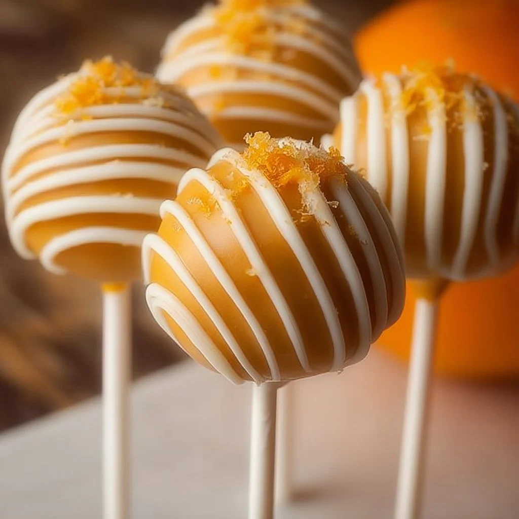 Orange Cream Cake Pops decorated with orange frosting and sprinkles