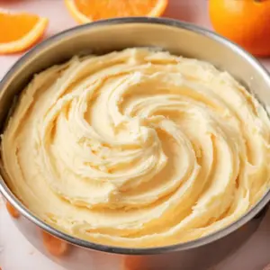 Delicious orange cream cheese frosting on a cupcake