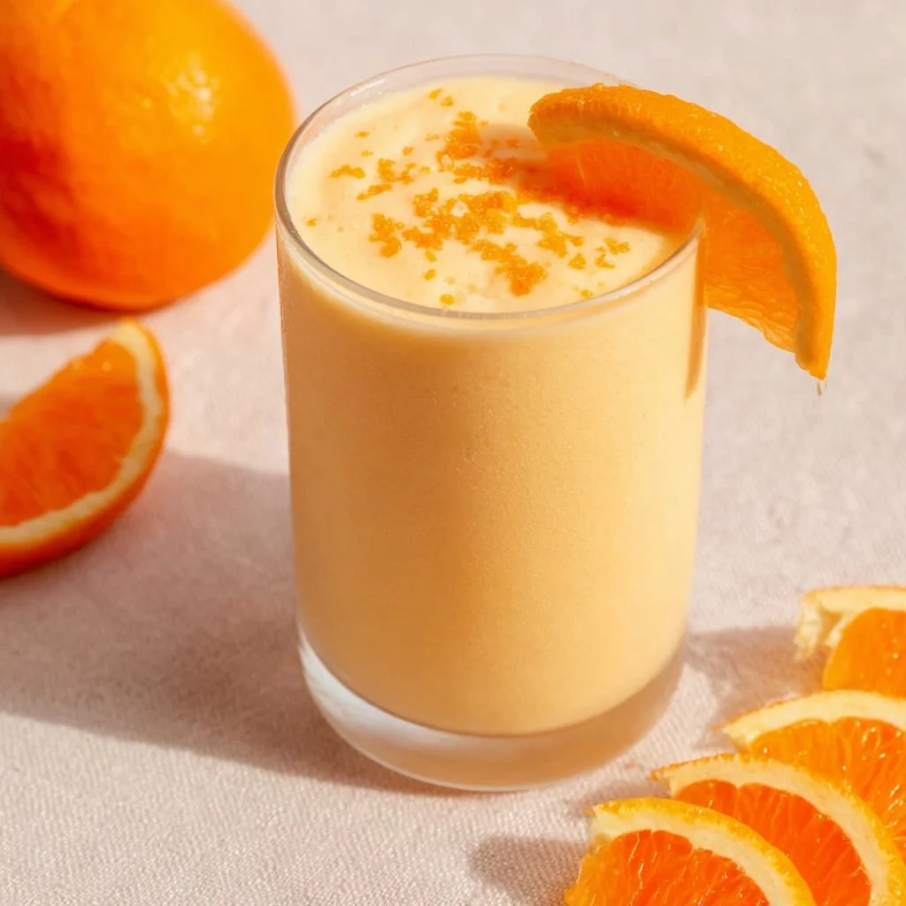 Delicious Orange Creamsicle Smoothie in a glass with garnishes