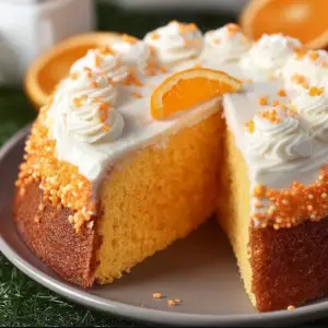 Delicious slice of homemade Orange Crush Cake with vibrant orange frosting