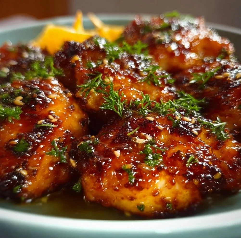 Delicious Orange Marmalade Chicken served with garnish