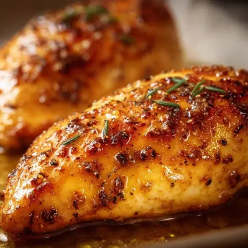 Juicy oven baked chicken breast served with herbs and spices