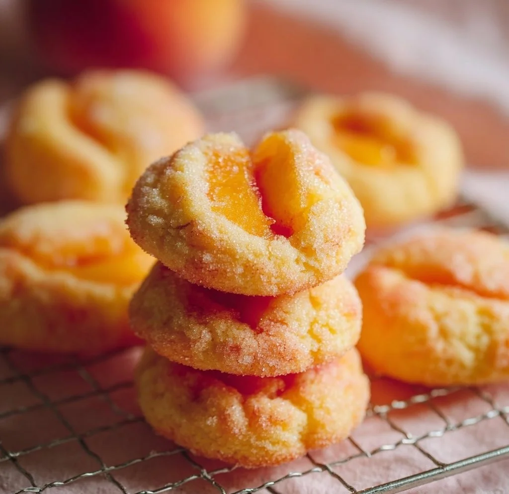 Freshly baked Peach Cookies on a plate, showcasing their soft texture and fruity flavor.