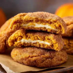 Delicious pumpkin snickerdoodle cookies with cream cheese filling on a plate