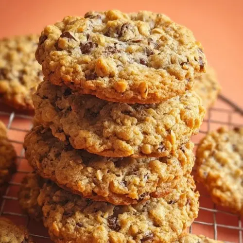 Plate of freshly baked Ranger Cookies with chocolate chips and nuts