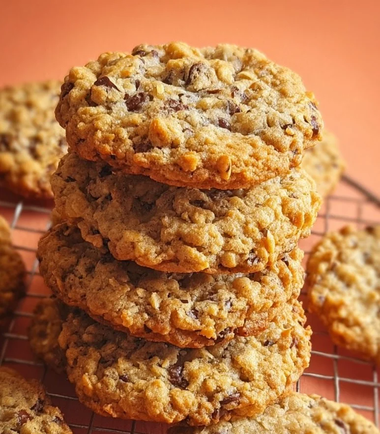 Plate of freshly baked Ranger Cookies with chocolate chips and nuts