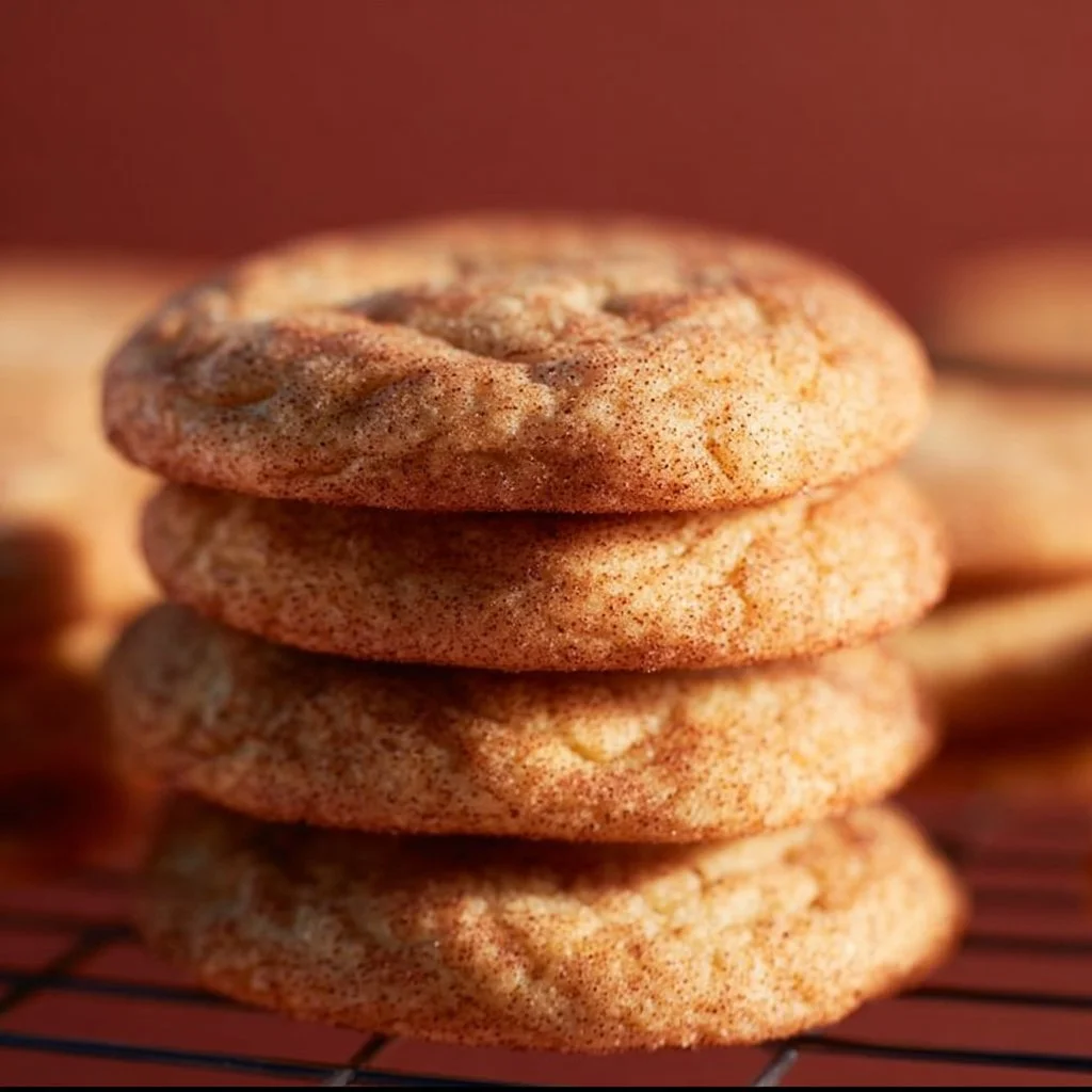 Freshly baked snickerdoodle cookies with cinnamon and sugar topping