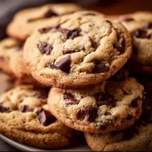 A plate of soft and chewy chocolate chip cookies fresh from the oven