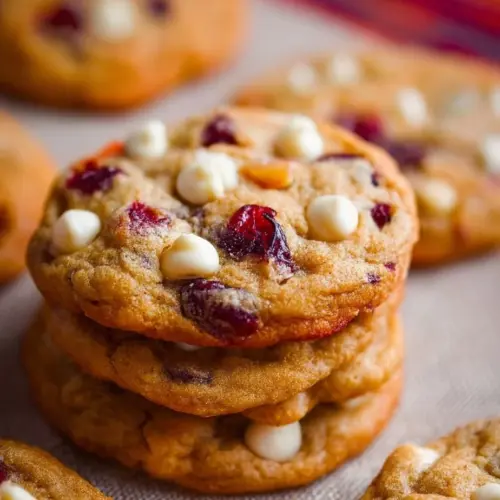 Delicious soft white chocolate chip cranberry cookies on a baking tray