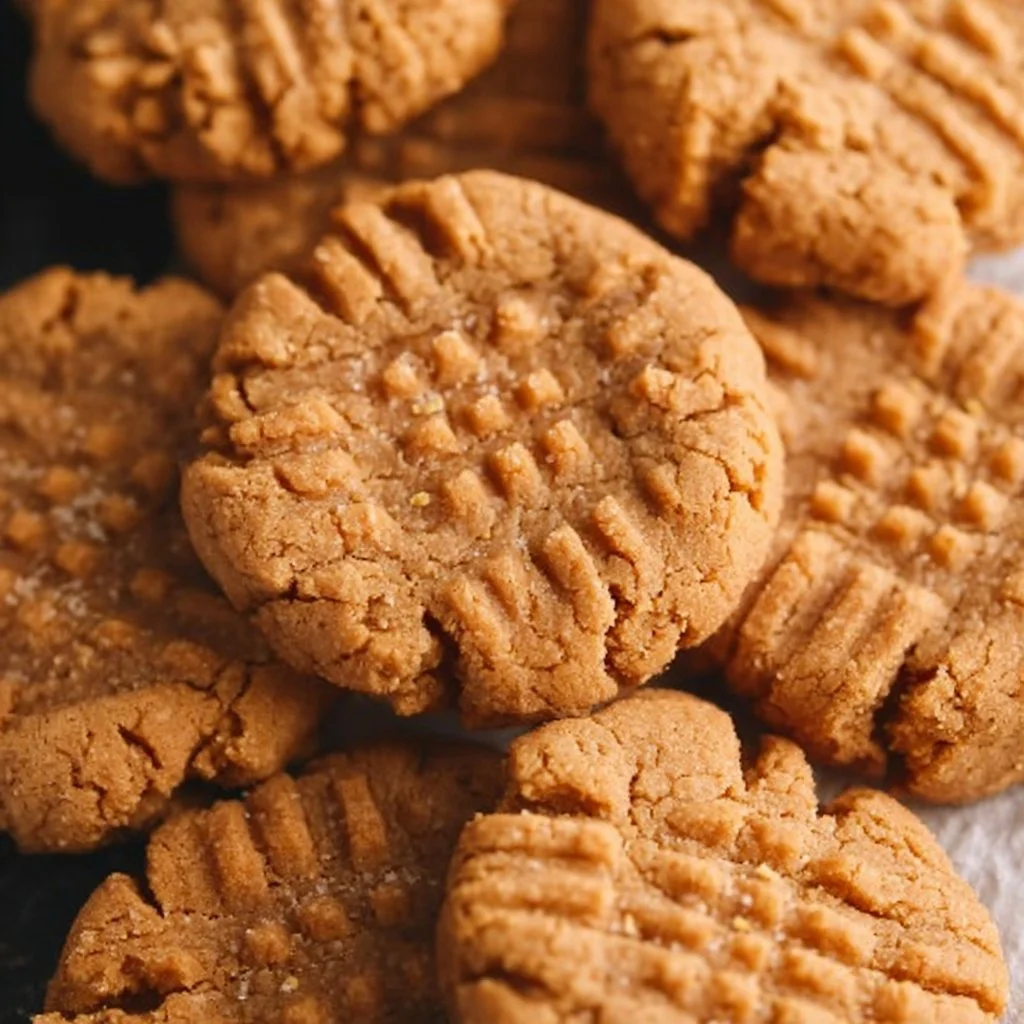 Delicious sourdough peanut butter cookies on a wooden surface, freshly baked.