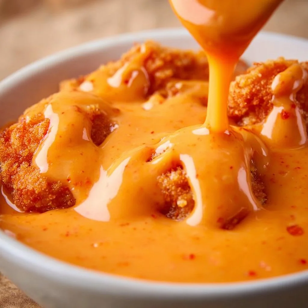 A bowl of creamy spicy mayo sauce for dipping and drizzling