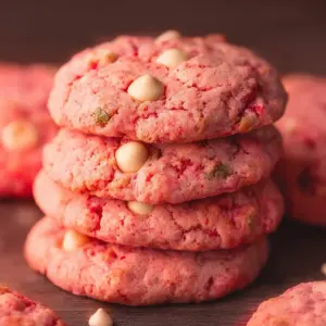 Delicious strawberry cake mix cookies on a plate, perfect for dessert.