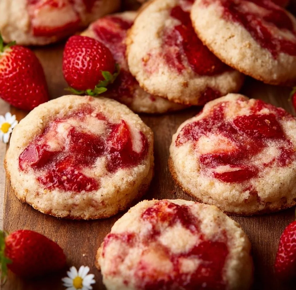 Delicious homemade strawberry cheesecake cookies fresh from the oven