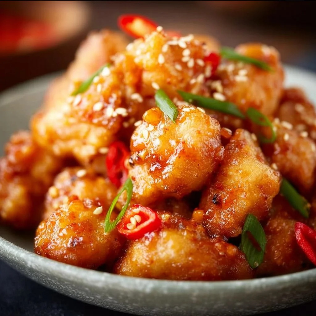 Delicious Sweet Chili Chicken served with rice and vegetables