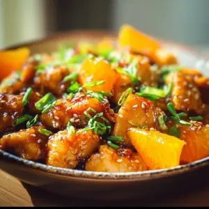 Delicious Tangerine Chicken served with vibrant tangerine sauce