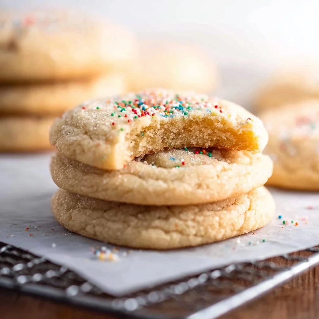 Plate of delicious vegan sugar cookies decorated with sprinkles