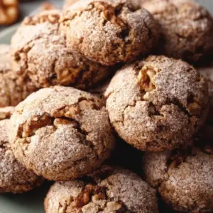 Delicious freshly baked walnut cookies with a golden brown color and walnut pieces