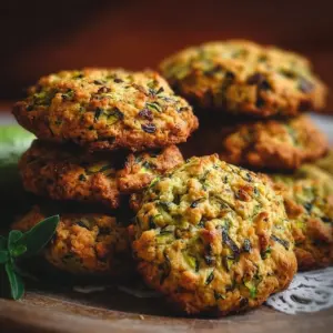 Freshly baked zucchini cookies with chocolate chips on a cooling rack