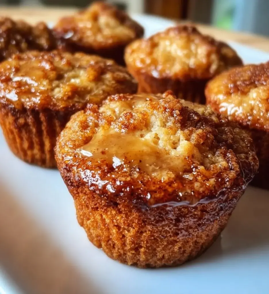 Freshly baked Apple Cinnamon Greek Yogurt Muffins on a wooden table
