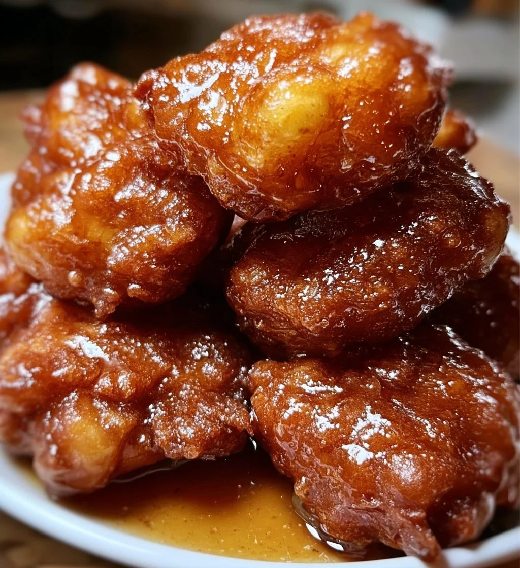 Delicious apple fritters served warm with a dusting of powdered sugar