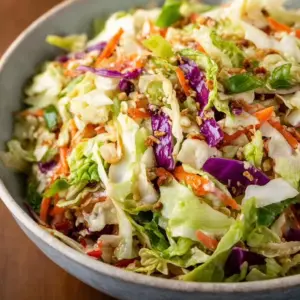 Colorful Asian Cabbage Salad with vegetables and sesame dressing