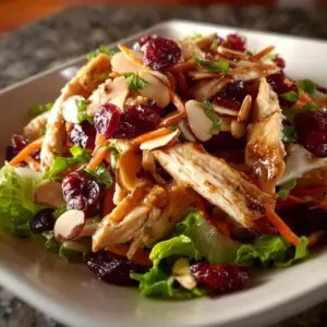 Bowl of Asian Chicken Cranberry Salad with colorful vegetables and chicken