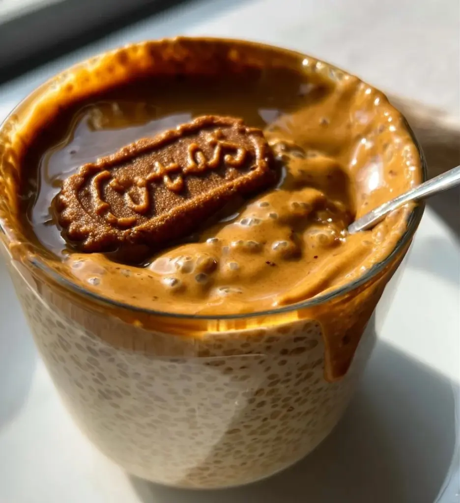Biscoff Overnight Oats topped with Biscoff cookie crumbs and fresh fruit.