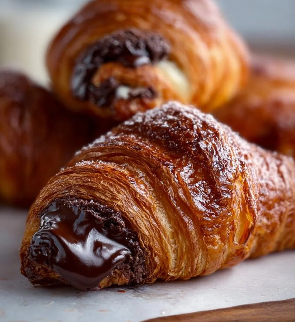 Delicious brownie batter croissants freshly baked and served on a plate