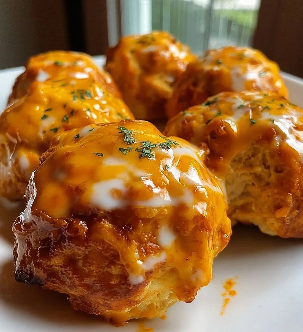 Cheesy Buffalo Ranch Chicken Bombs served with dipping sauce