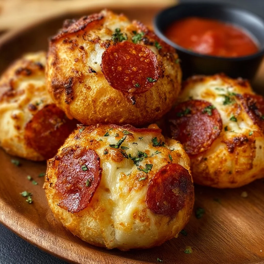 Cheesy pepperoni pizza bombs filled with delicious mozzarella and pepperoni